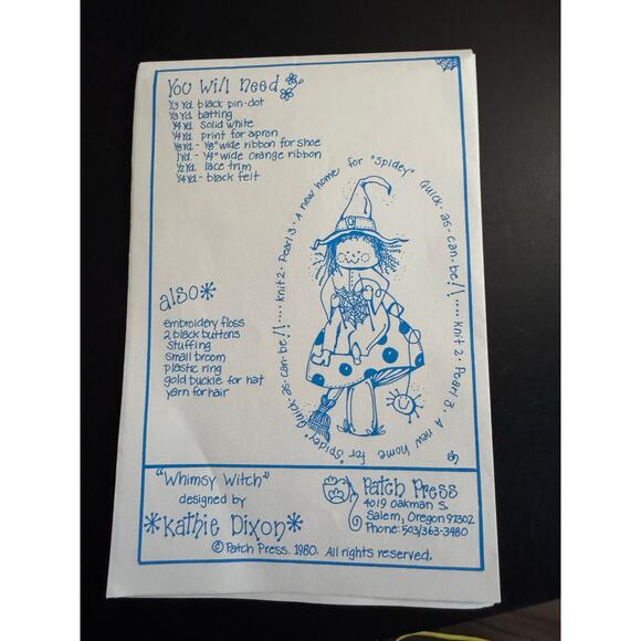 Vintage Whimsy Witch Halloween Applique Pattern Patch Press 1980 Salem Oregon - Picture 5 of 6